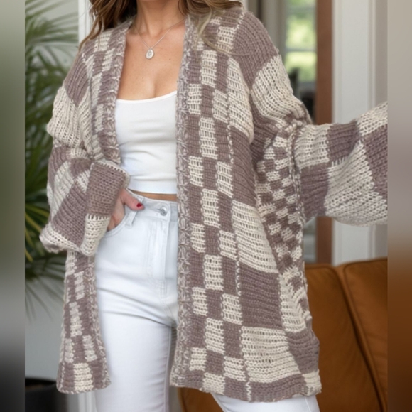 Plaid & Cozy Days Cardigan - Mocha - Picture 3 of 5